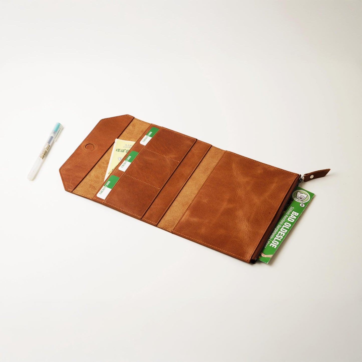 A5 Leather TN Wallet Insert: Magnetic Flap & Zipper Organizer