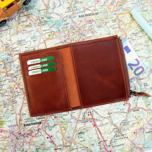 Leder-Wallet-Insert für TN (Passport): Schlankes Reißverschluss- & Karten-Fach