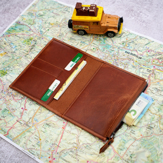 A6 Leather TN Wallet Insert: Low-Profile Zipper & Card Organizer