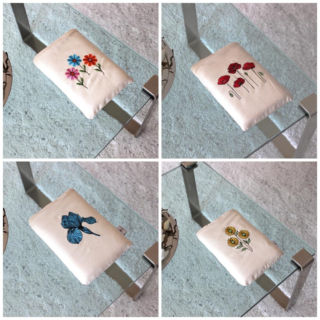 Embroidered Padded Book Sleeve: Washable Fabric Protector