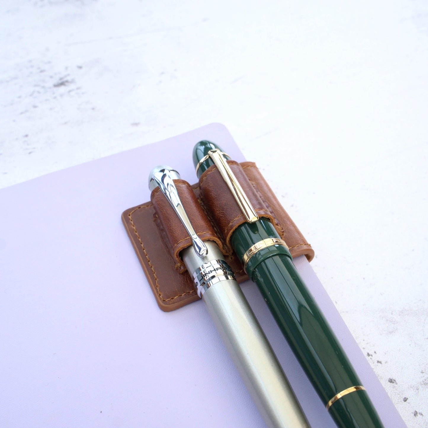 Leather Double Magnetic Pen Clip: Oversized & Fountain Duo