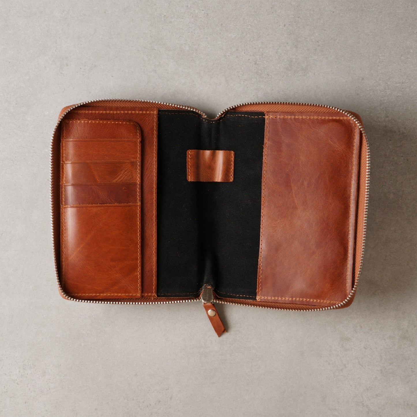 A6 Leather Zip Folio: Pocket Notebook & Card Organizer