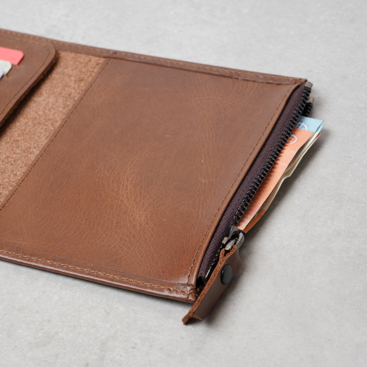 Leder-Wallet-Insert für TN (Passport): Schlankes Reißverschluss- & Karten-Fach