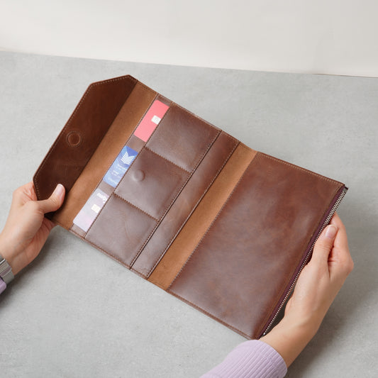 Leder-Wallet-Insert für TN (A5): Magnetklappe & Reißverschluss-Organizer