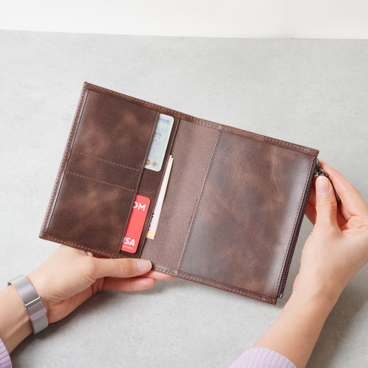 Leder-Wallet-Insert für TN (A6): Schlankes Reißverschluss- & Karten-Fach
