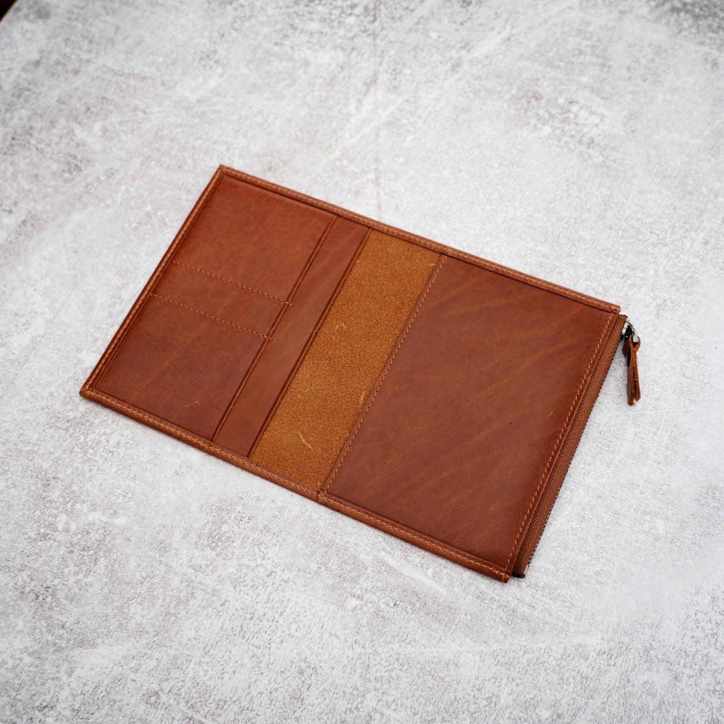 A6 Leather TN Wallet Insert: Low-Profile Zipper & Card Organizer