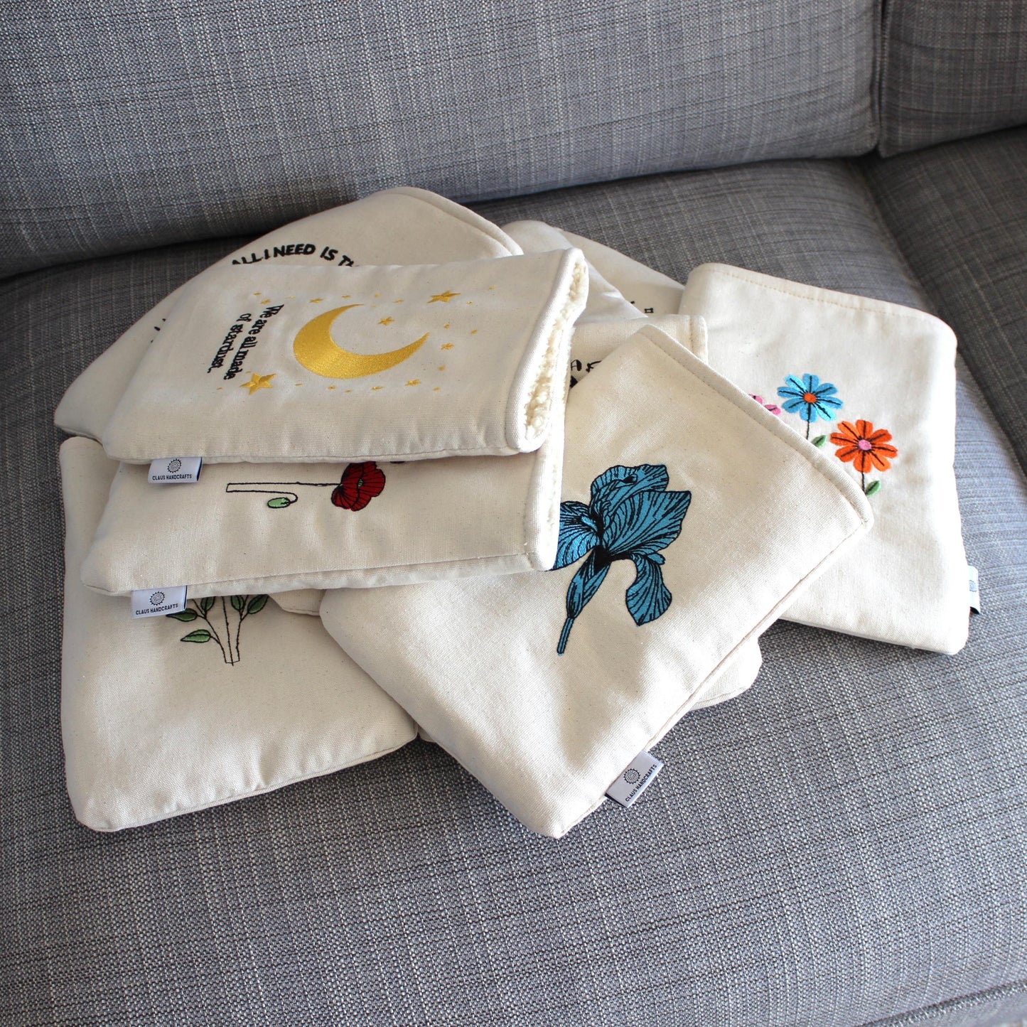 Embroidered Padded Book Sleeve: Washable Fabric Protector