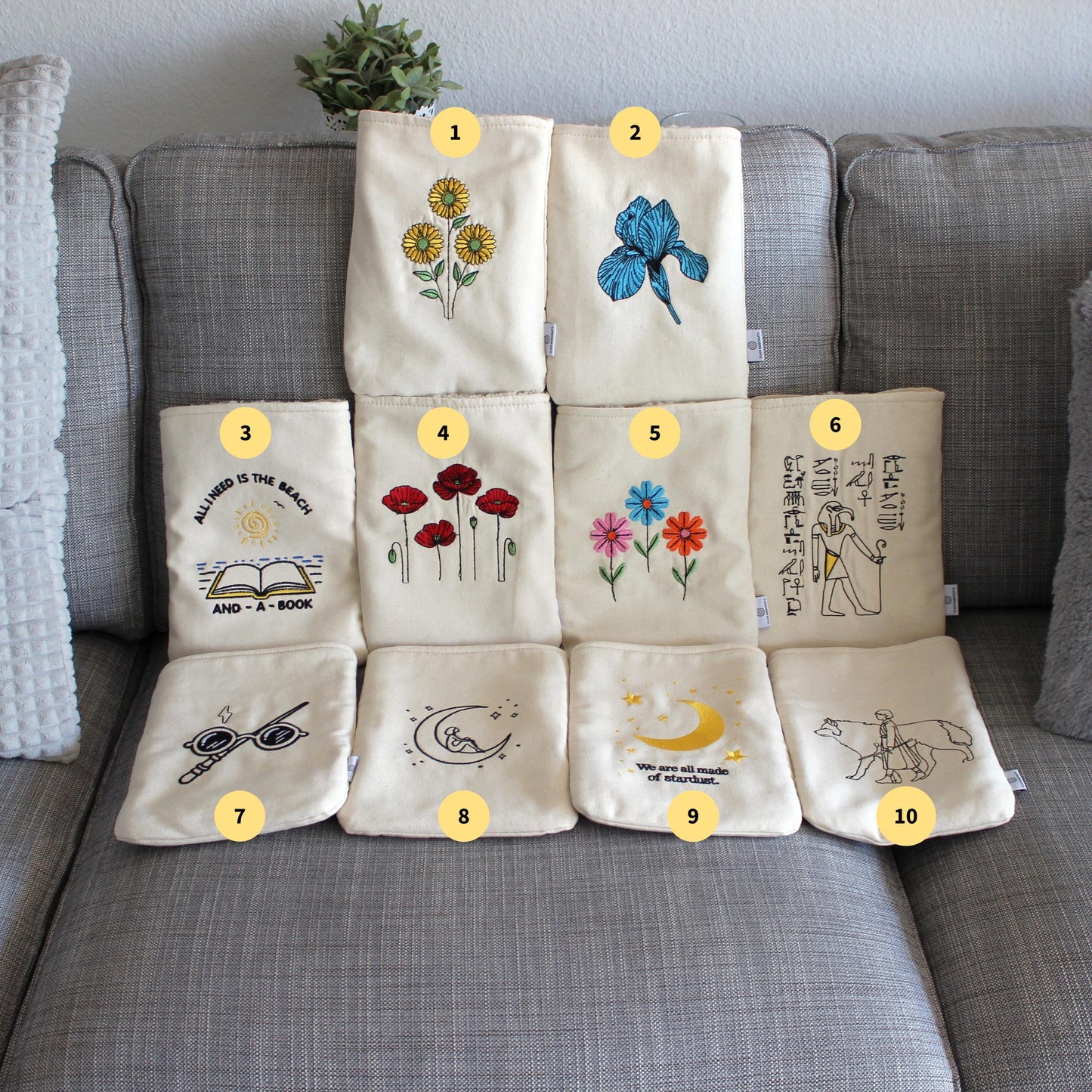 Embroidered Padded Book Sleeve: Washable Fabric Protector