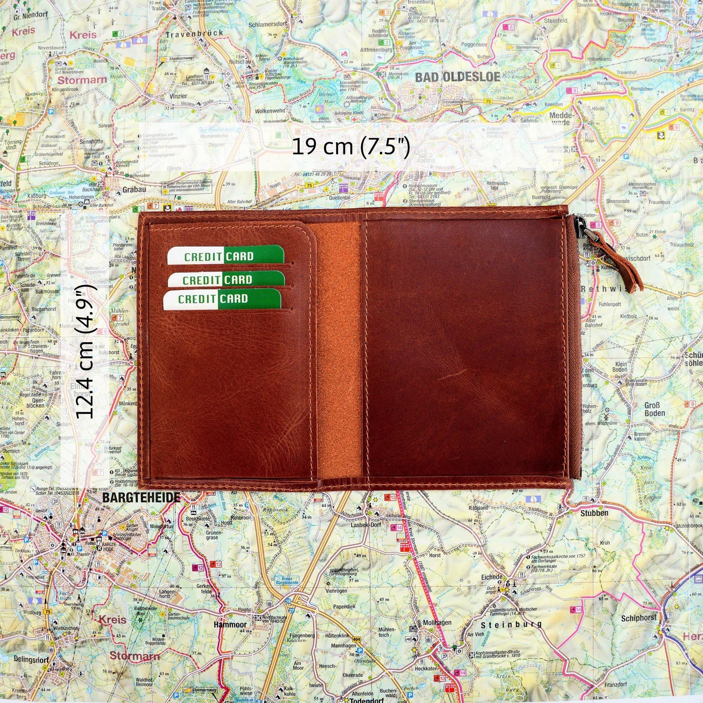 Leder-Wallet-Insert für TN (Passport): Schlankes Reißverschluss- & Karten-Fach